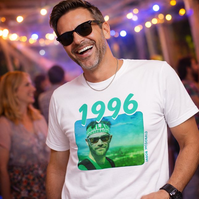 T-shirt Personalized 90s Birthday Shirt, Neon Blue Photo (Personalized 90s Birthday Shirt, Neon Blue Photo T-Shirt)
