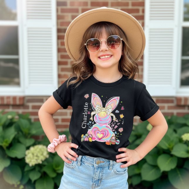 T-shirt Personalized Easter Bunny Name (Personalized Easter Bunny Name Shirt Kids | Custom Little Girls Easter Outfit Tee)