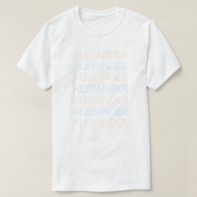 T-shirt Personalized Name Repeated Chic Orange And Blue (Design devant)