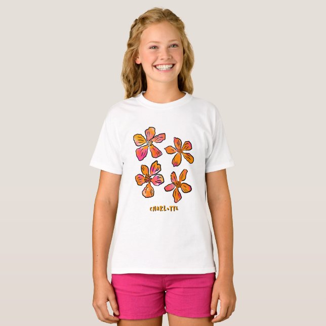 T-shirt Personalized Pink Floral Pop Art  (Devant entier)