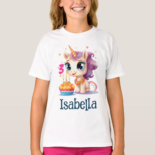 T-shirt Personalized Unicorn Girl Birthday Party (Devant)