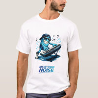 Personnage amusant de joueur de clavier bleu Musiq