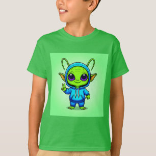 T-shirt Personnage d'alien mignon posant dans une tenue co