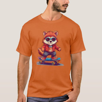 T-shirt Personnage d'animal duveteux faisant du skateboard