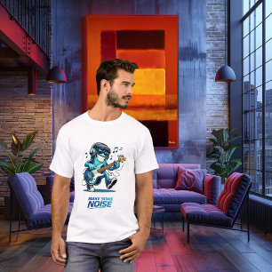 T-shirt Personnage de joueur de basse bleu amusant Musique