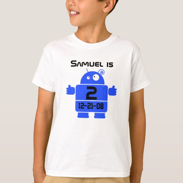 T-shirt personnalisable d'anniversaire de robot (Devant)