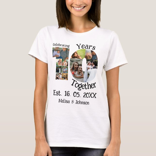 T-shirt Personnalisé 10e anniversaire mariage 11 photo col (Devant)