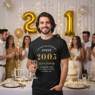 T-shirt Personnalisé 21e Anniversaire 2005 Nom Noir Or