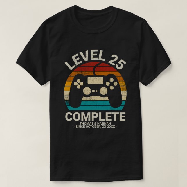 T-shirt Personnalisé 25e anniversaire Mariage Retro Gamer (Design devant)
