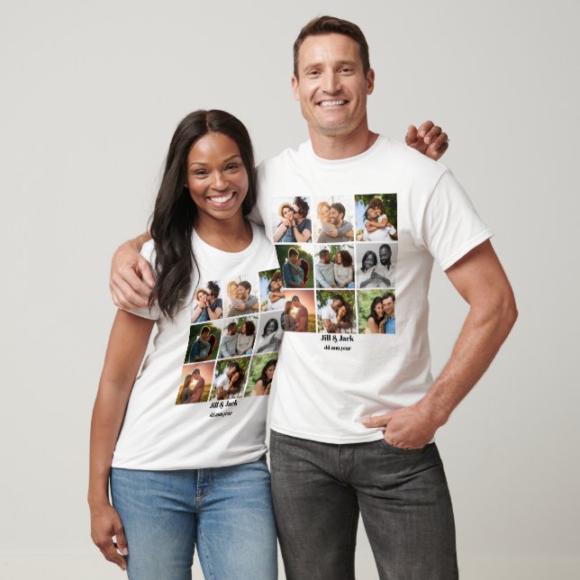 T-shirt Personnalisé 9 Photo Collage Modèle pour couples (Unisexe)