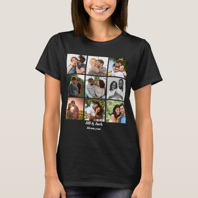 T-shirt Personnalisé 9 Photo Collage Modèle pour couples (Devant)
