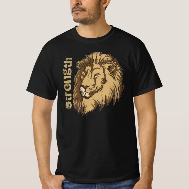 T-shirt personnalisé à tête de lion - Force (Devant)