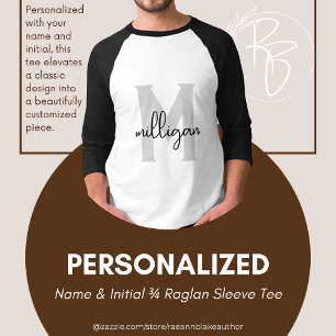 T-shirt personnalisé avec nom et initiale, manches