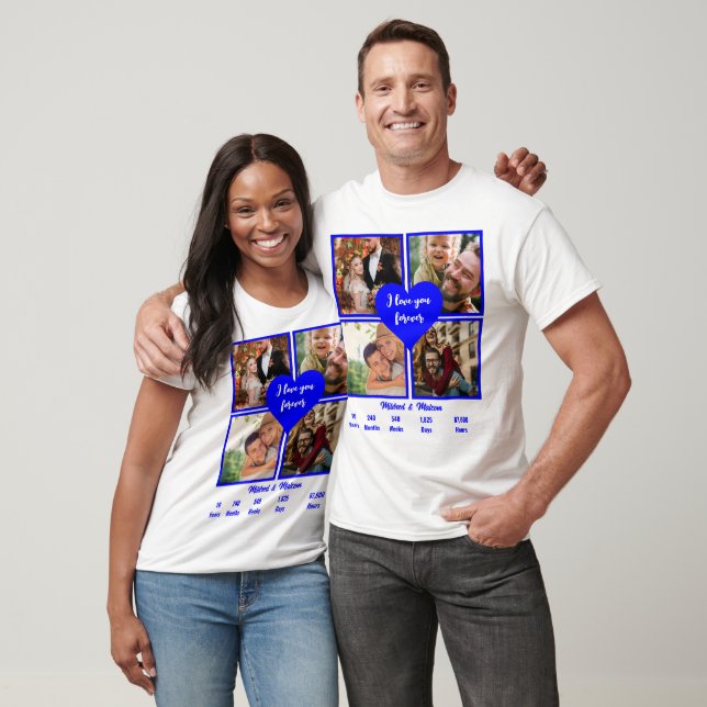 T-shirt Personnalisé Bleu 10e anniversaire 4 photo Collage (Unisexe)