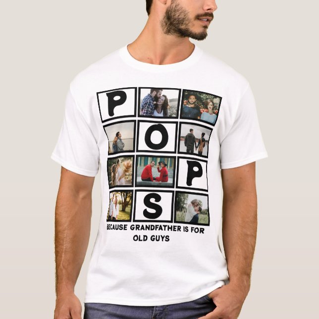 T-shirt Personnalisé Grand-Père Pops 8 Photo Collage (Devant)