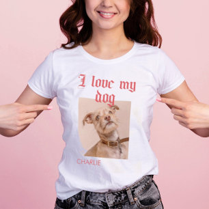 T-shirt Personnalisé J'aime mon chien photo Rouge
