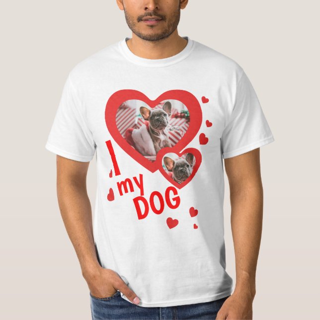 T-shirt Personnalisé J'aime mon chien texte photo (Devant)