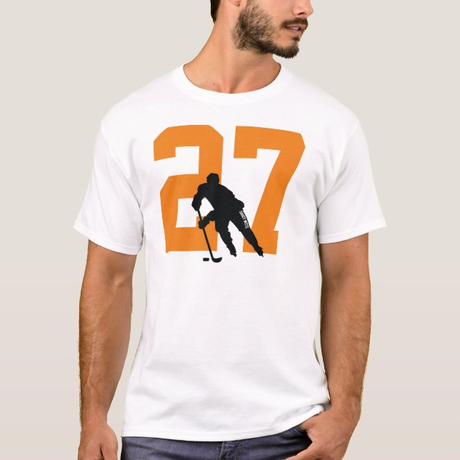 T-shirt Personnalisé Joueur de hockey Numéro Orange (Devant)