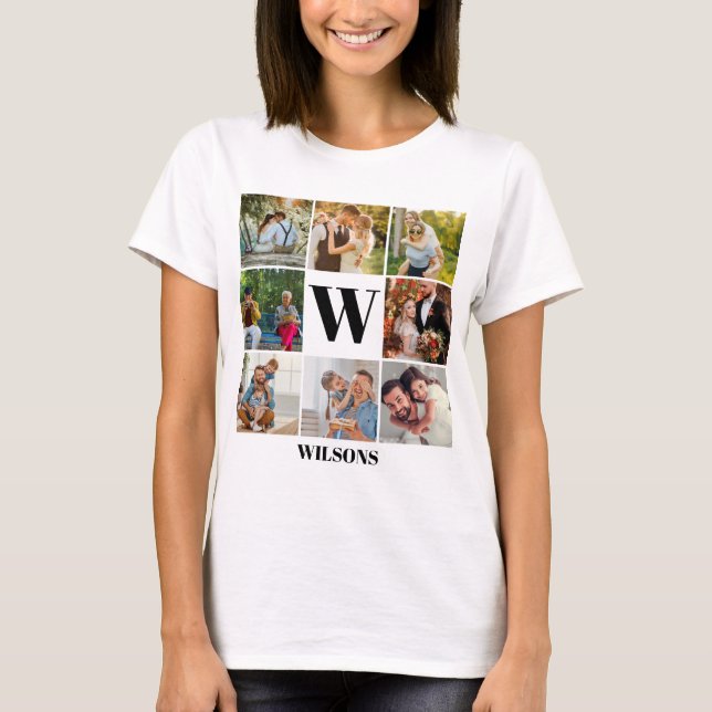 T-shirt Personnalisé Moderne Monogramme Famille Photo Coll (Devant)