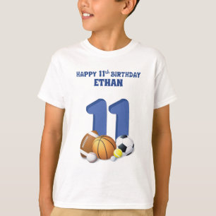 T-shirt Personnalisé Nom Garçon 11e anniversaire Balles de
