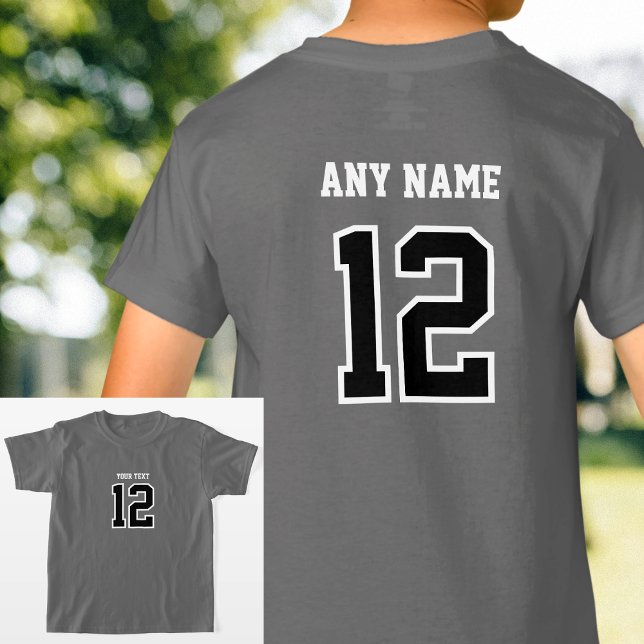 T-shirt Personnalisé Numéro Nom Jersey Sports Black Grey (Créateur téléchargé)