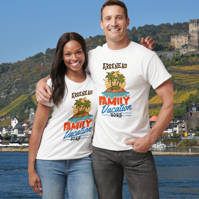 T-shirt PERSONNALISÉ Orange/Noir croisière en fami (Family Cruise Vacation shirt, Personalize on front and Back.)
