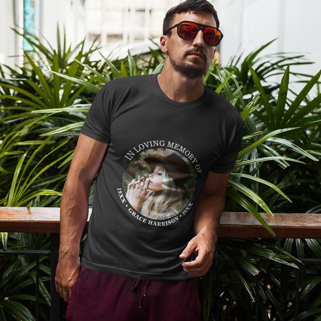 T-shirt Personnalisé Simple Photo Nom & Dates Mémorial (Créateur téléchargé)