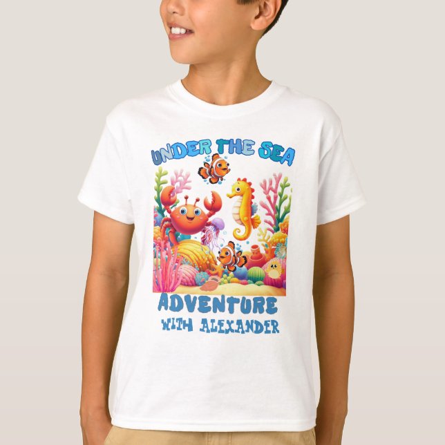 T-shirt Personnalisé sous la mer aventure poisson crabe (Devant)