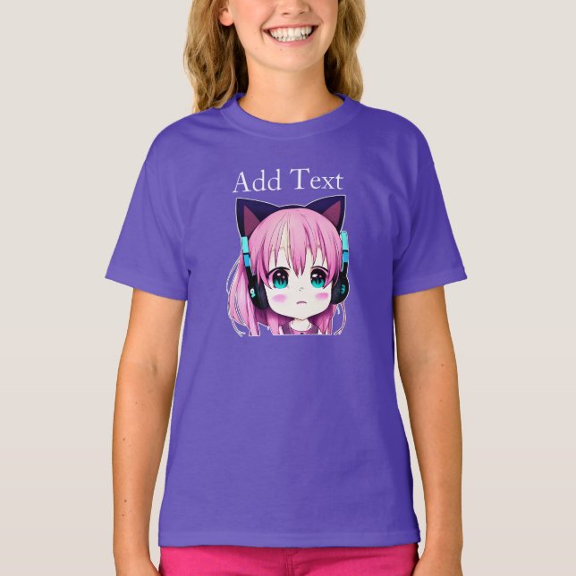 T-shirt Personnalisée Kawaii Girl avec casque sur (Devant)