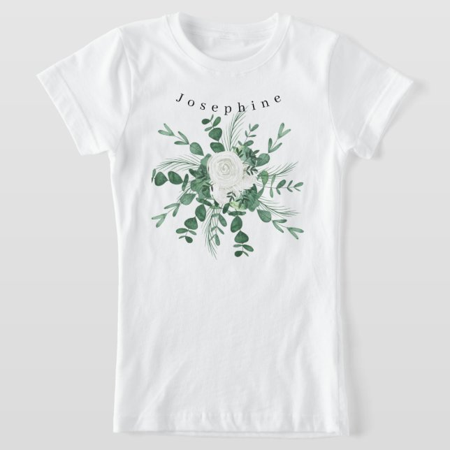 T-Shirt Personnaliser le bouquet de rose blanche Feuilles  (Poser)