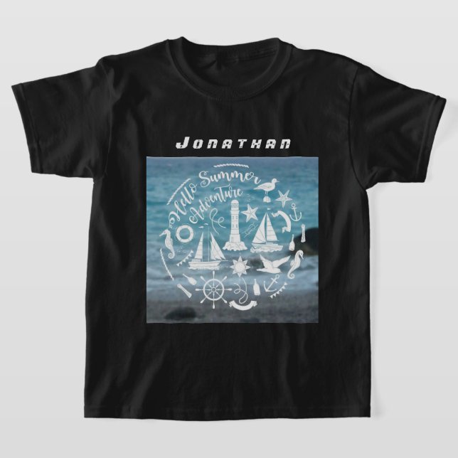 T-shirt Personnaliser le thème marin Hello Summer Adventur (Poser)
