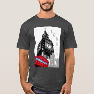 T-shirt Personnaliser Londres Big Ben Horloge Tour Rouge T