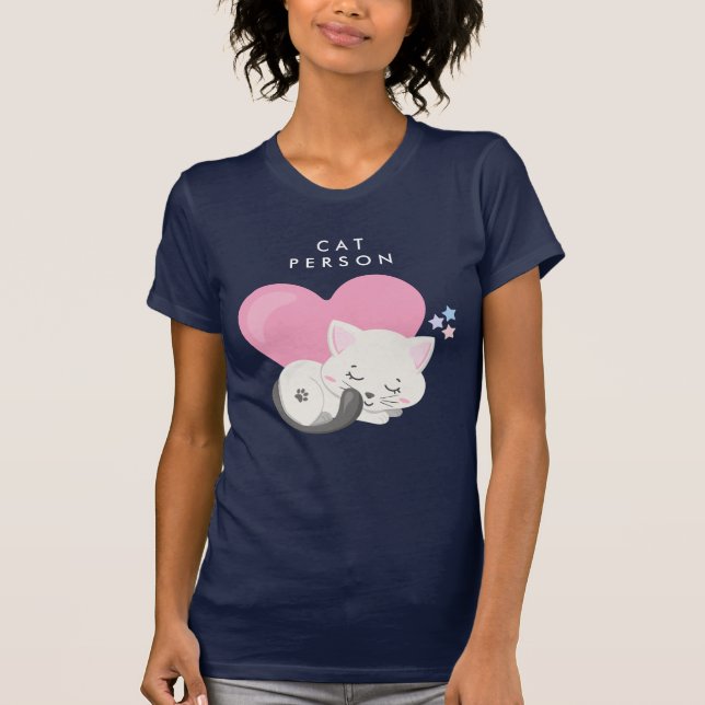 T-shirt Personne Chat Texte mignon Blanc Kitty Chat Dormir (Devant)