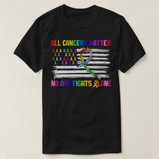 T-shirt Personne ne combat seul le cancer Drapeau américai (Design devant)