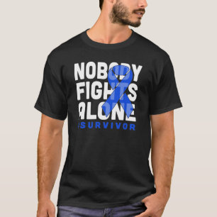 T-shirt Personne ne se bat seul face bleu foncé Ruban Canc