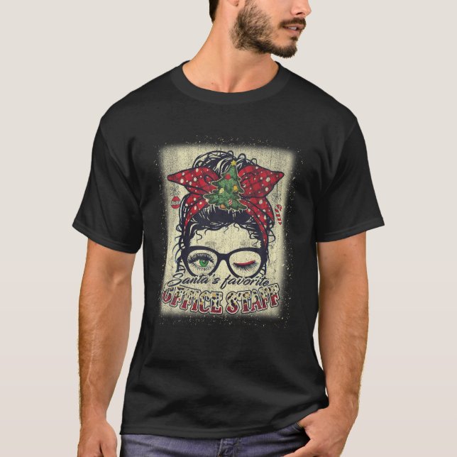T-shirt Personnel de bureau favori de père Noël Messy Bun  (Devant)