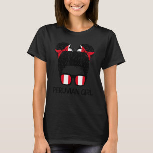 T-shirt Péruvienne fille Messy Bun Girl Pérou Drapeau Patr