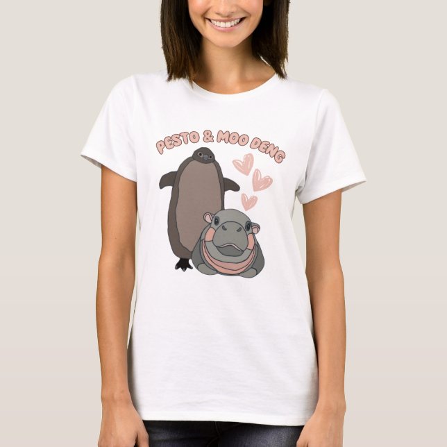 T-shirt Pesto Et Moo Deng Penguin Et Hippo Drôle (Devant)