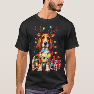 T-shirt Pet Animal Basset Hound Dog Lover Reindeer Christm