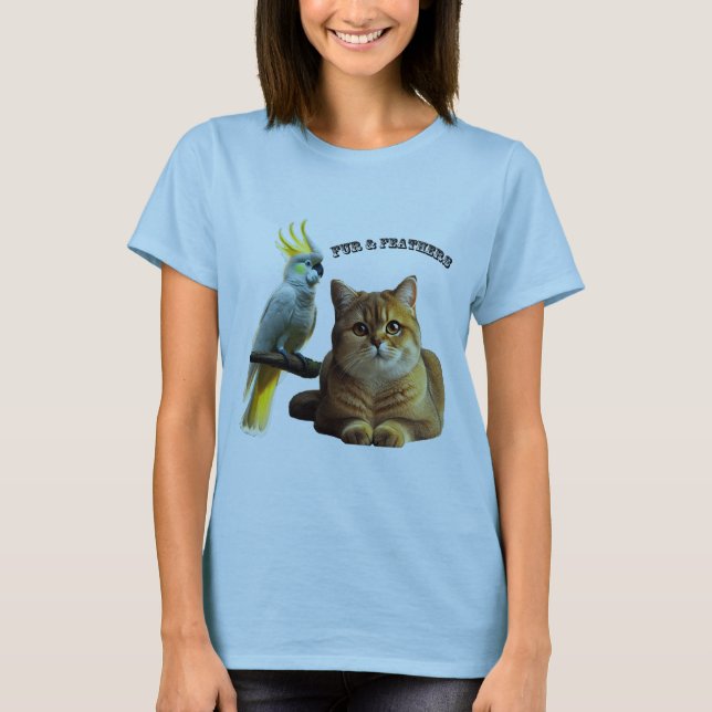 T-shirt Pet Lover British Shorthair Cat & Cockatoo Bird (Devant)