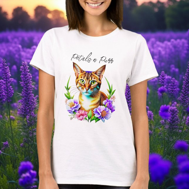 T-shirt Pétales et Purr Cute Chat et jolies Fleurs (Créateur téléchargé)