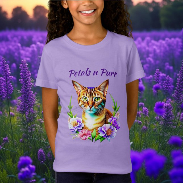 T-Shirt Pétales et Purr Cute Chat et jolies Fleurs (Créateur téléchargé)