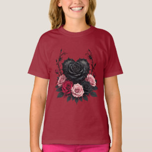 T-shirt Pétales noires gothiques et Saint-Valentin sombre 