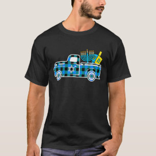 T-shirt Petit Camion bleu Buffalo Plaid Hanoukka Menorah D