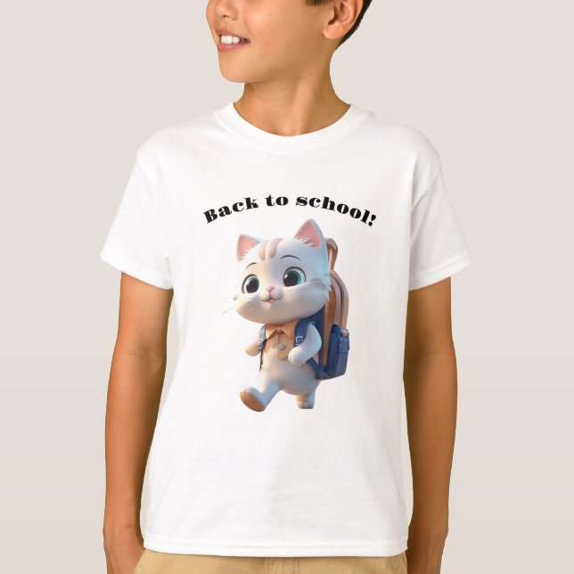 T-shirt Petit chat allant à l'école (Devant)
