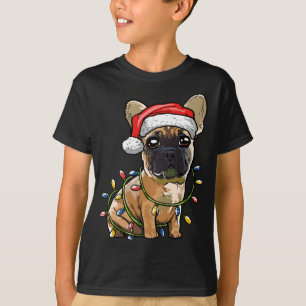 T-shirt Petit Chien à taureaux français Père Noël feux de