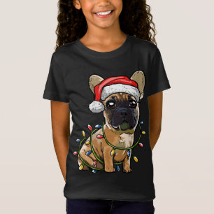 T-Shirt Petit Chien à taureaux français Père Noël feux de