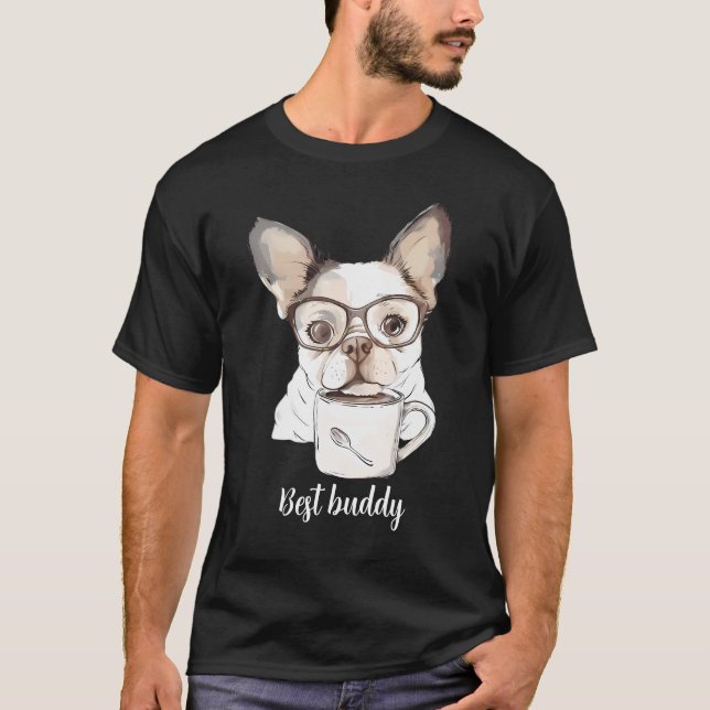 T-shirt Petit chiot boit du café (Devant)