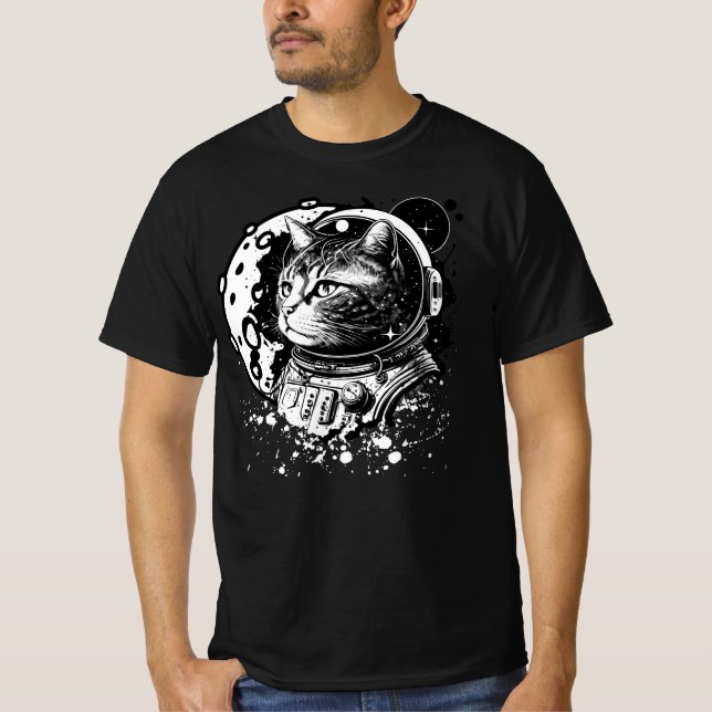 T-shirt Petit cochonnet spatial avec une lune. Chat d'astr (Devant)