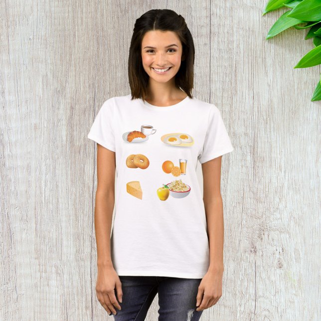 T-shirt Petit Déjeuner Café, Croissant, Oeufs, Bagels (Créateur téléchargé)